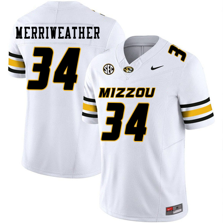 Men #34 Ricardo Merriweather Missouri Tigers College Football Jerseys Stitched-White